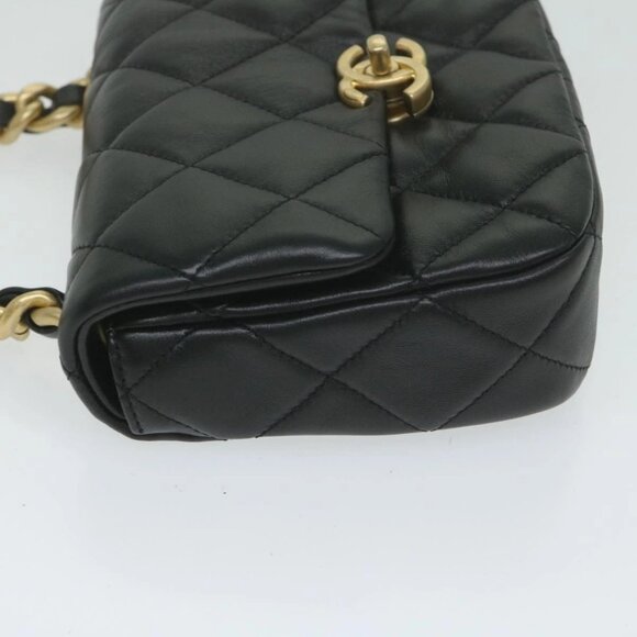 CHANEL Matelasse Turn Lock Chain Shoulder Bag Lamb Skin Black CC Auth ar11105AM - Picture 5 of 16